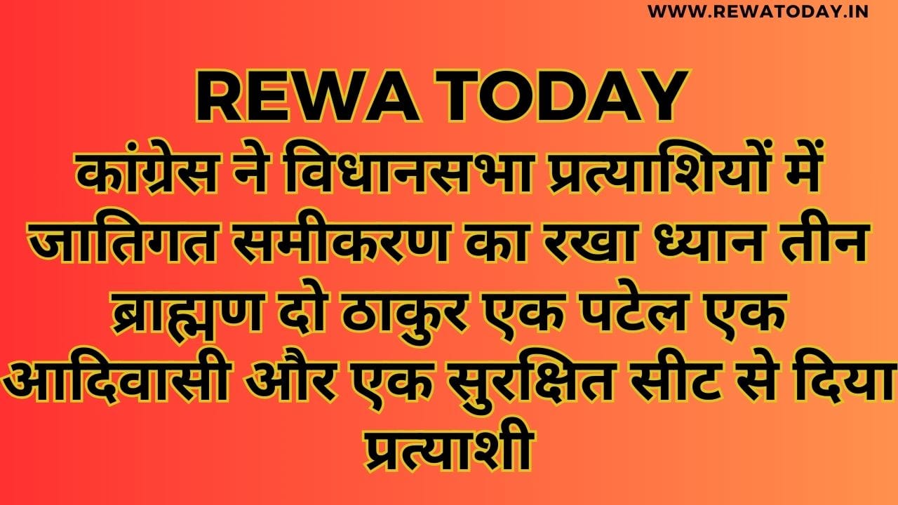 कांग्रेस ने विधानसभा प्रत्याशियों में जातिगत समीकरण का रखा ध्यान तीन ब्राह्मण दो ठाकुर एक पटेल एक आदिवासी और एक सुरक्षित सीट से दिया प्रत्याशी