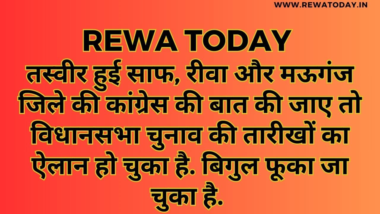 तस्वीर हुई साफ, रीवा और मऊगंज जिले की कांग्रेस की बात की जाए तो विधानसभा चुनाव की तारीखों का ऐलान हो चुका है. बिगुल फूका जा चुका है.