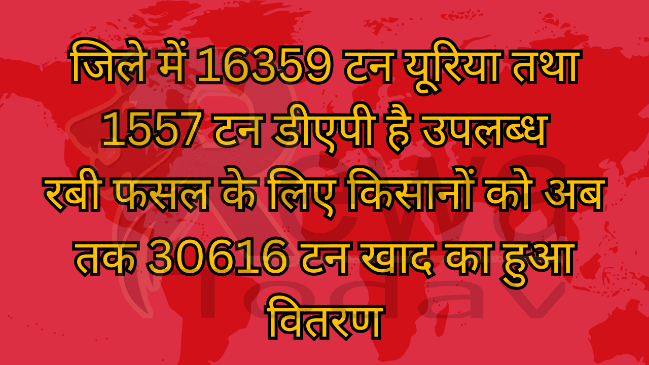जिले में 16359 टन यूरिया तथा 1557 टन डीएपी है उपलब्ध रबी फसल के लिए किसानों को अब तक 30616 टन खाद का हुआ वितरण