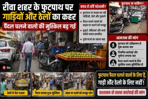 रीवा शहर के फुटपाथ पर गाड़ियों और ठेलों का कहर: पैदल चलने वालों की मुश्किल बढ़ गई