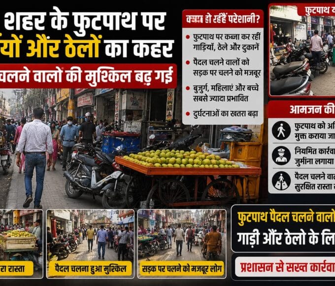 रीवा शहर के फुटपाथ पर गाड़ियों और ठेलों का कहर: पैदल चलने वालों की मुश्किल बढ़ गई