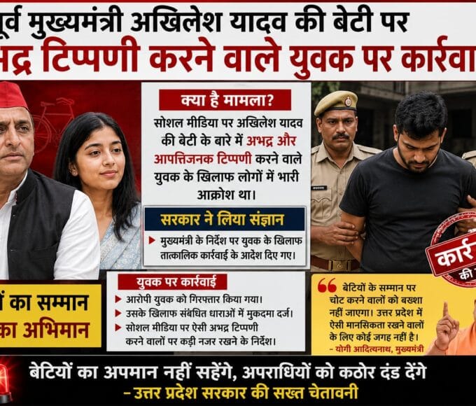 पूर्व मुख्यमंत्री अखिलेश यादव की बेटी पर अभद्र टिप्पणी करने वाले युवक पर कार्रवाई