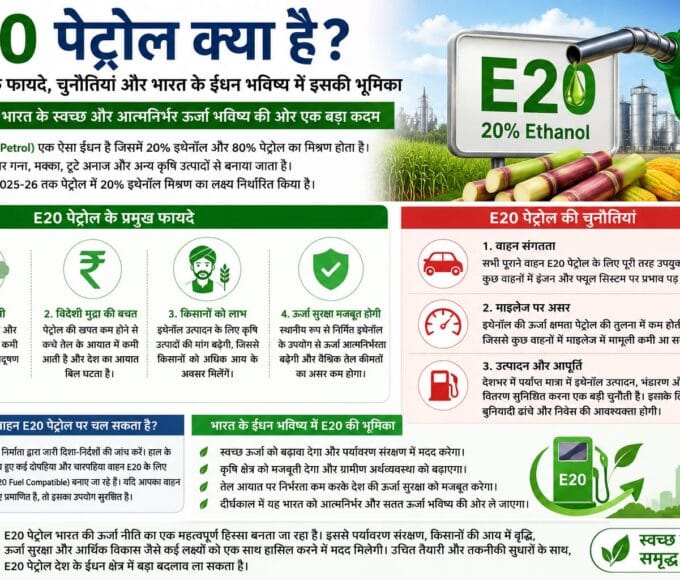 E20 पेट्रोल क्या है? जानिए इसके फायदे, चुनौतियां और भारत के