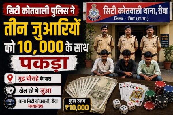 City Kotwali police apprehended three gamblers with ₹10,000.