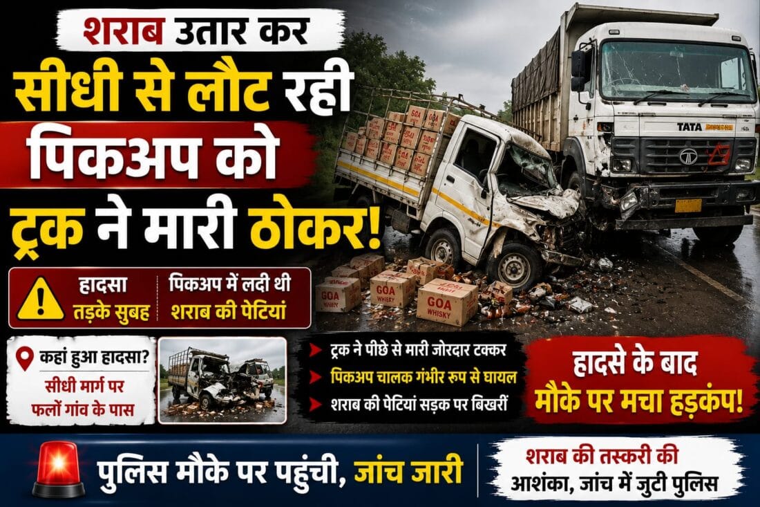 A truck rammed into a pickup truck that was returning after unloading liquor.