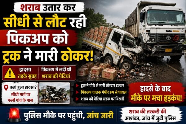 A truck rammed into a pickup truck that was returning after unloading liquor.