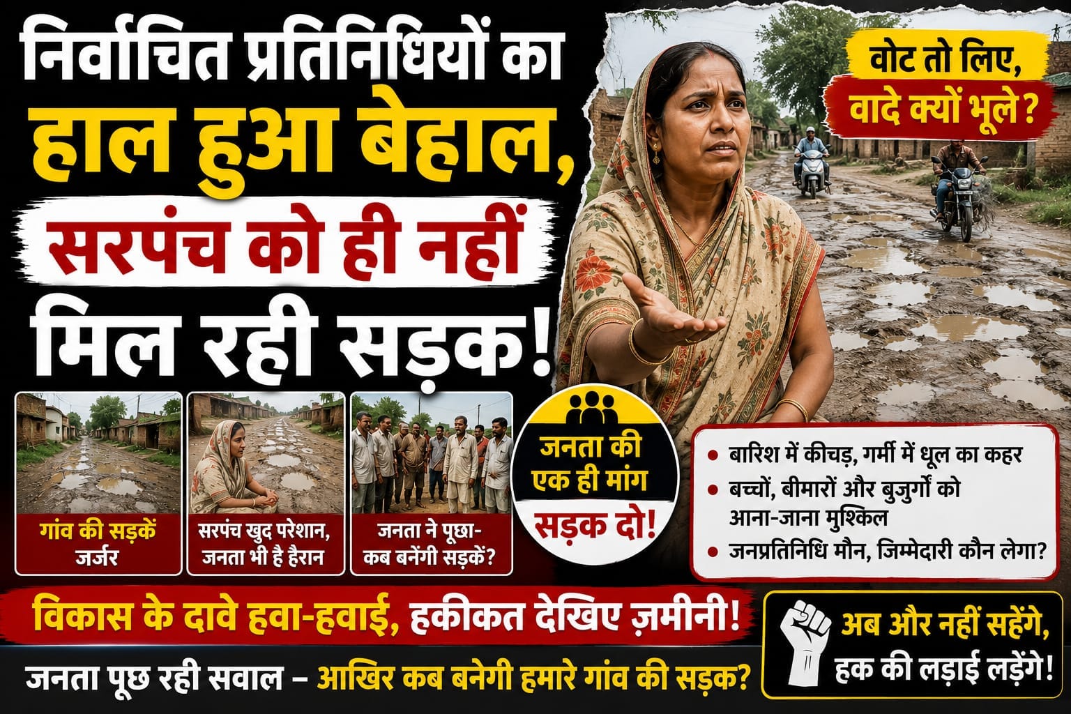 निर्वाचित प्रतिनिधियों का हाल हुआ बेहाल, सरपंच को ही नहीं मिल रही सड़क,